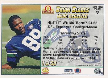 1994 Pacific Oroweat Seattle Seahawks #1 Brian Blades Back