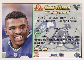 1994 Pacific Oroweat Seattle Seahawks #30 Chris Warren Back