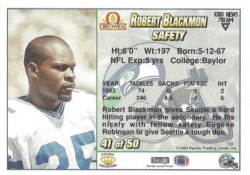 1994 Pacific Oroweat Seattle Seahawks #41 Robert Blackmon Back
