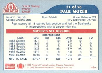 1989 Pacific Oroweat Seattle Seahawks #1 Paul Moyer Back