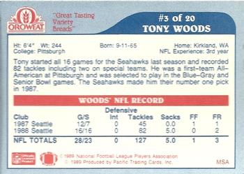 1989 Pacific Oroweat Seattle Seahawks #3 Tony Woods Back