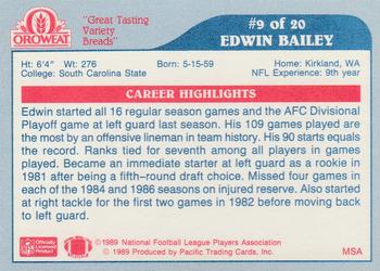 1989 Pacific Oroweat Seattle Seahawks #9 Edwin Bailey Back