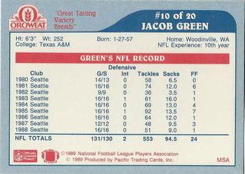 1989 Pacific Oroweat Seattle Seahawks #10 Jacob Green Back