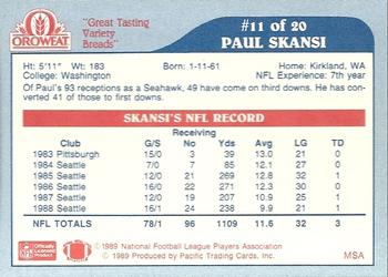 1989 Pacific Oroweat Seattle Seahawks #11 Paul Skansi Back