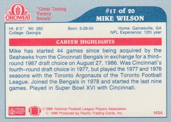 1989 Pacific Oroweat Seattle Seahawks #17 Mike Wilson  Back