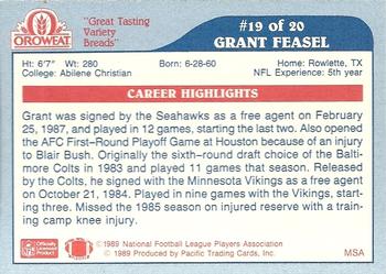 1989 Pacific Oroweat Seattle Seahawks #19 Grant Feasel Back