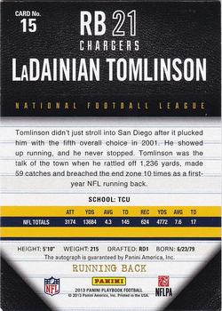 2013 Panini Playbook - Black #15 LaDainian Tomlinson Back