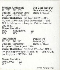 1989 Parker Brothers Talking Football #NNO Morten Andersen / Jim Arnold Back