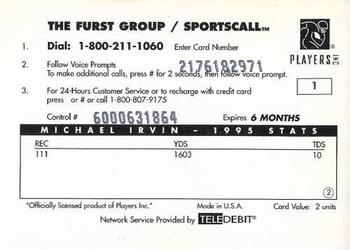 1996 Sportscall Phone Cards #1 Michael Irvin Back