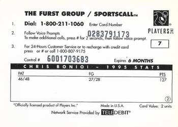 1996 Sportscall Phone Cards #7 Chris Boniol Back