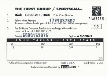 1996 Sportscall Phone Cards #13 John Taylor Back
