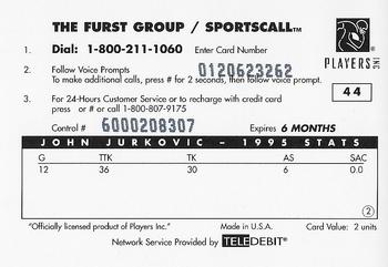 1996 Sportscall Phone Cards #44 John Jurkovic Back