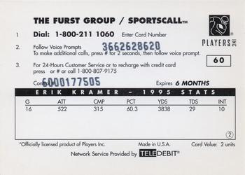 1996 Sportscall Phone Cards #60 Erik Kramer Back