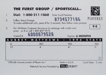 1996 Sportscall Phone Cards #94 Aubrey Matthews Back