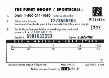 1996 Sportscall Phone Cards #239 Kevin Greene Back