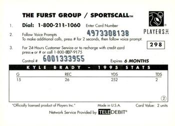 1996 Sportscall Phone Cards #298 Kyle Brady Back
