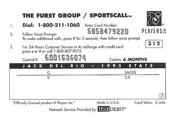 1996 Sportscall Phone Cards #312 Jack Del Rio Back