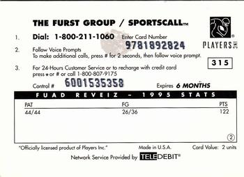 1996 Sportscall Phone Cards #315 Fuad Reveiz Back
