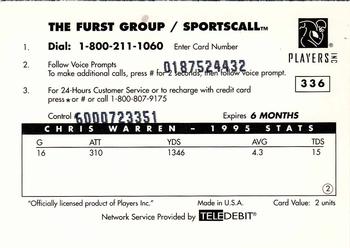 1996 Sportscall Phone Cards #336 Chris Warren Back