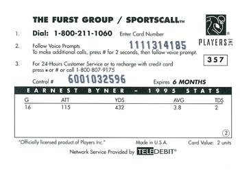 1996 Sportscall Phone Cards #357 Earnest Byner Back