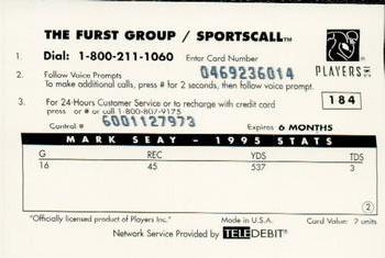 1996 Sportscall Phone Cards #184 Mark Seay Back