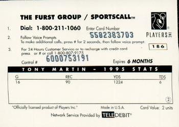 1996 Sportscall Phone Cards #186 Tony Martin Back