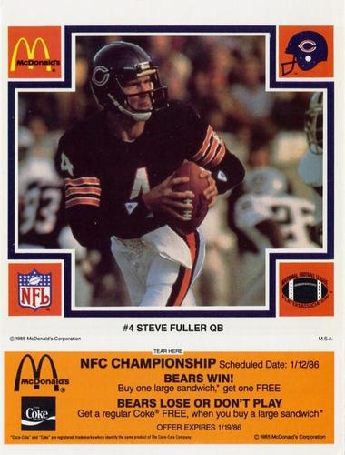 1985 McDonald's Chicago Bears #NNO Steve Fuller Front