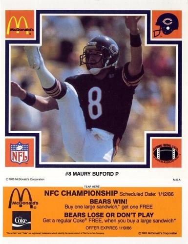 1985 McDonald's Chicago Bears #NNO Maury Buford Front