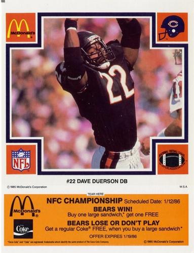1985 McDonald's Chicago Bears #NNO Dave Duerson Front