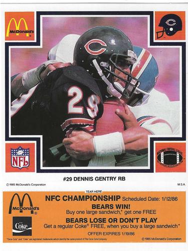 1985 McDonald's Chicago Bears #NNO Dennis Gentry Front