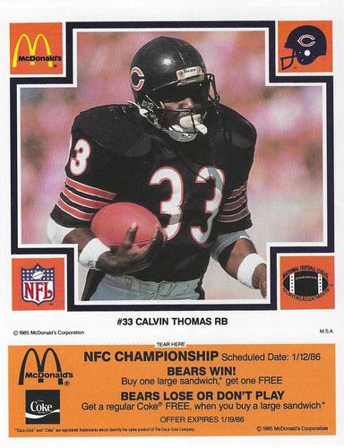 1985 McDonald's Chicago Bears #NNO Calvin Thomas Front