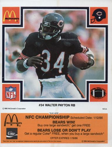 1985 McDonald's Chicago Bears #NNO Walter Payton Front