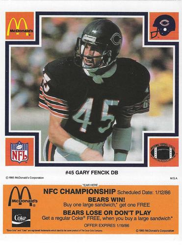 1985 McDonald's Chicago Bears #NNO Gary Fencik Front