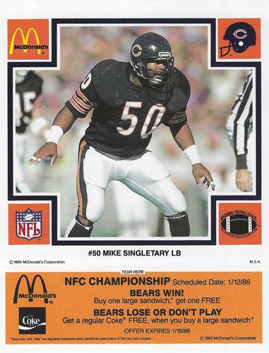 1985 McDonald's Chicago Bears #NNO Mike Singletary Front