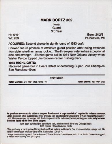 1985 McDonald's Chicago Bears #NNO Mark Bortz Back