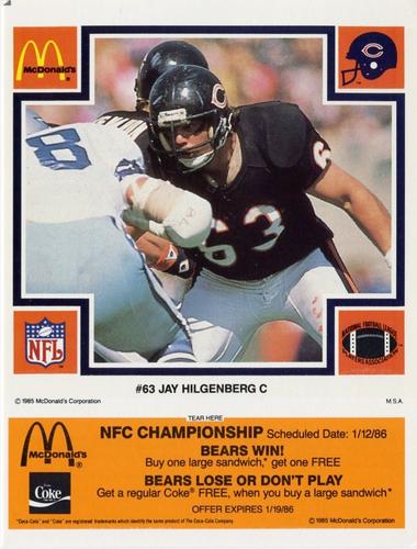 1985 McDonald's Chicago Bears #NNO Jay Hilgenberg Front