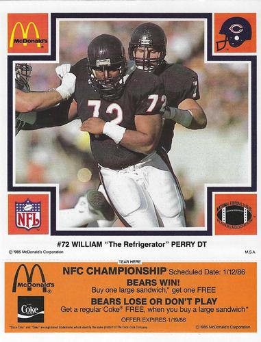 1985 McDonald's Chicago Bears #NNO William Perry Front