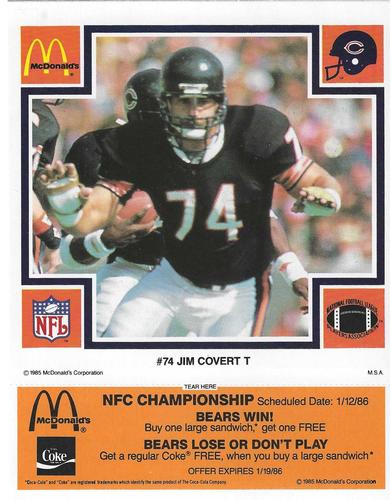 1985 McDonald's Chicago Bears #NNO Jim Covert Front
