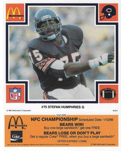 1985 McDonald's Chicago Bears #NNO Stefan Humphries Front