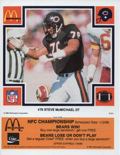 1985 McDonald's Chicago Bears #NNO Steve McMichael Front