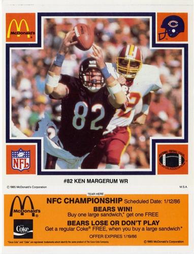 1985 McDonald's Chicago Bears #NNO Ken Margerum Front