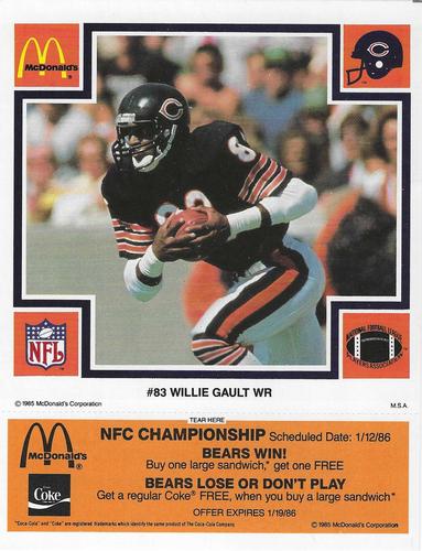1985 McDonald's Chicago Bears #NNO Willie Gault Front