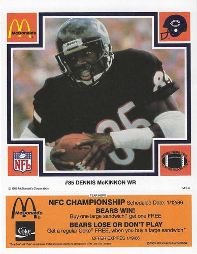 1985 McDonald's Chicago Bears #NNO Dennis McKinnon Front