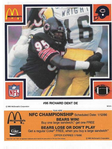 1985 McDonald's Chicago Bears #NNO Richard Dent Front