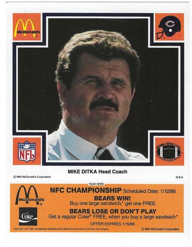 1985 McDonald's Chicago Bears #NNO Mike Ditka Front