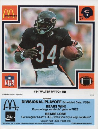 1985 McDonald's Chicago Bears - Blue Tab #NNO Walter Payton Front