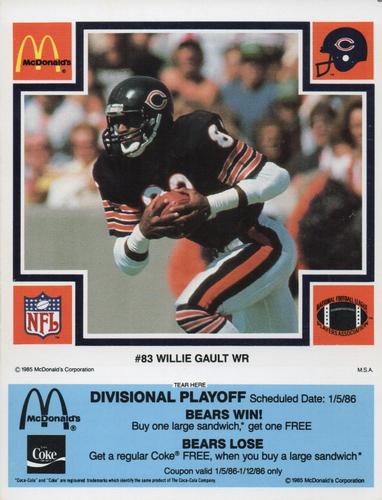 1985 McDonald's Chicago Bears - Blue Tab #NNO Willie Gault Front