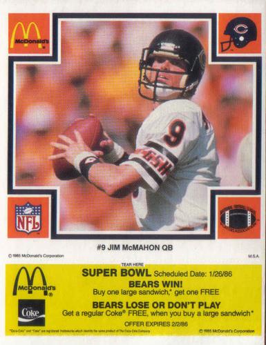 1985 McDonald's Chicago Bears - Yellow Tab #NNO Jim McMahon Front