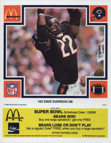 1985 McDonald's Chicago Bears - Yellow Tab #NNO Dave Duerson Front