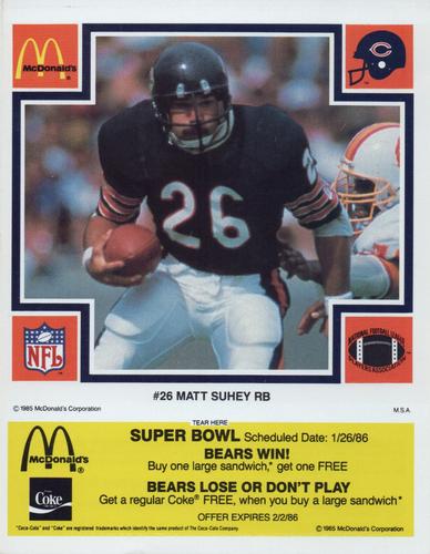 1985 McDonald's Chicago Bears - Yellow Tab #NNO Matt Suhey Front